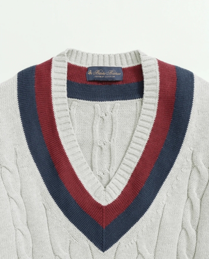 Vintage-Inspired Tennis V-Neck Sweater in Supima® Cotton, image 5