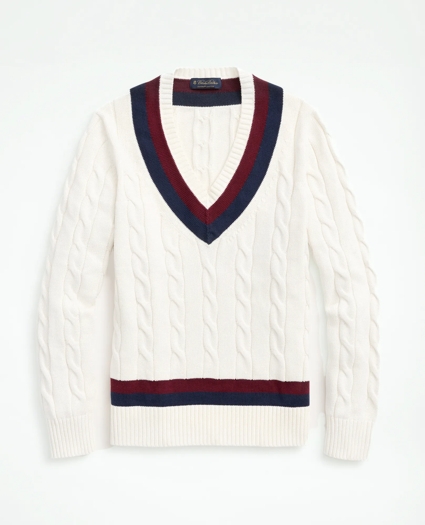 Vintage-Inspired Tennis V-Neck Sweater in Supima® Cotton, image 1