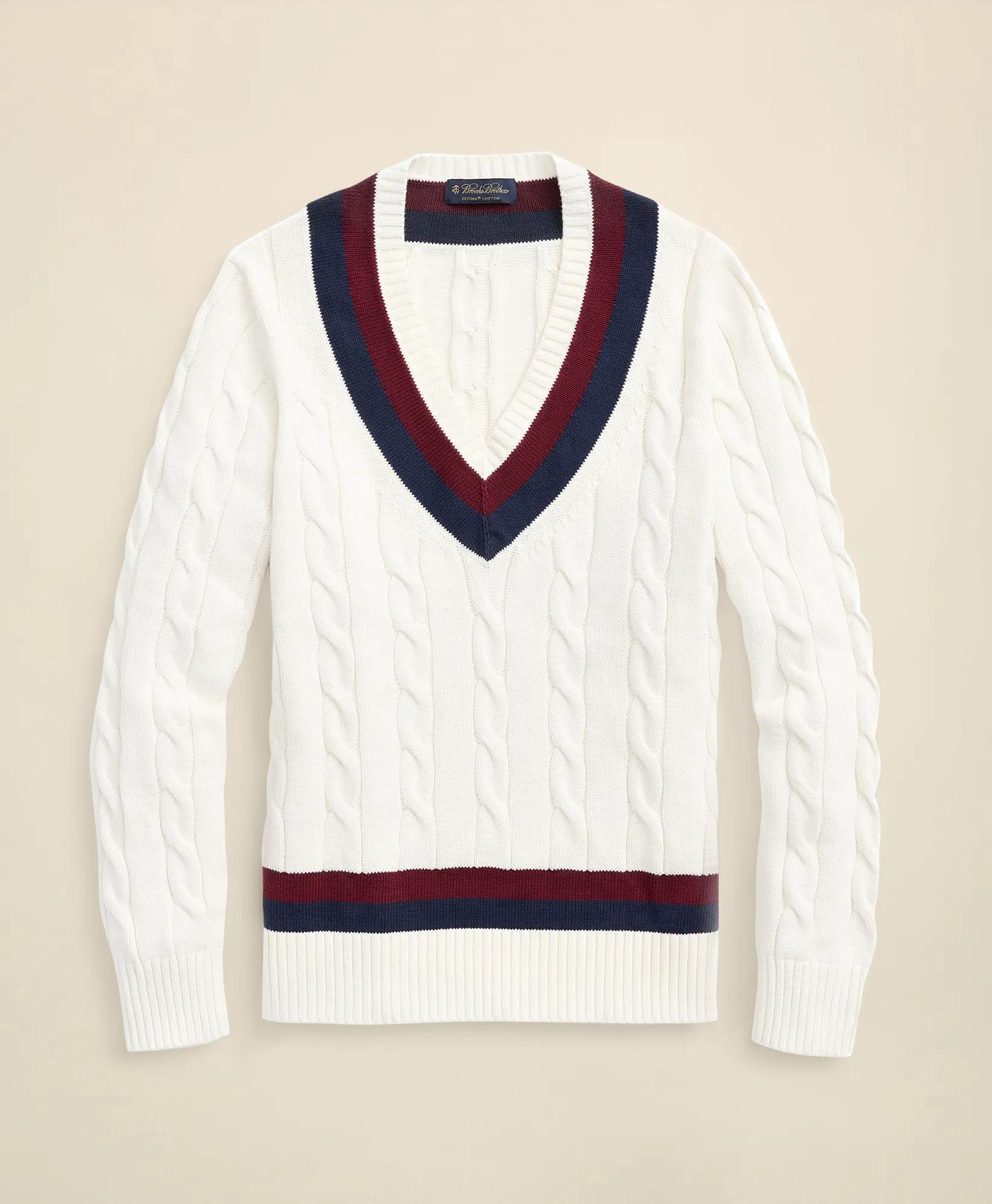 Vintage-Inspired Tennis V-Neck Sweater in Supima Cotton