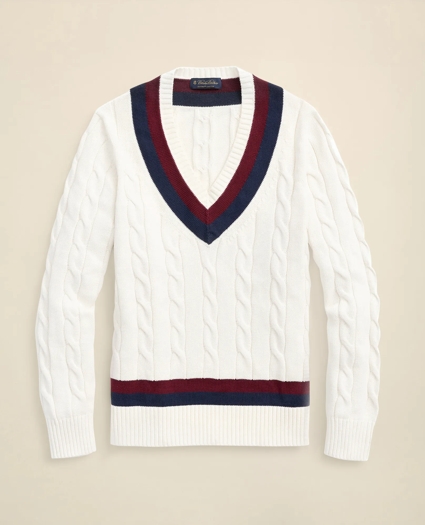 Vintage-Inspired Tennis V-Neck Sweater in Supima® Cotton, image 1