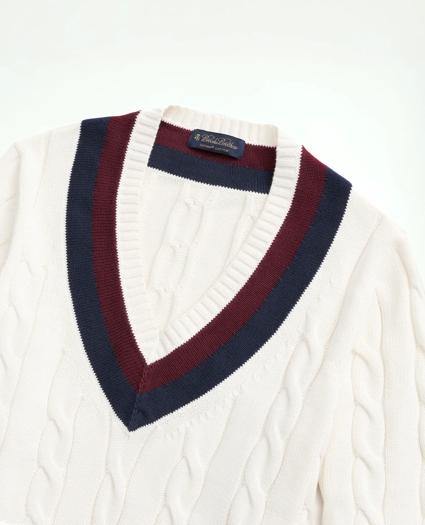 Vintage-Inspired Tennis V-Neck Sweater in Supima® Cotton, image 2