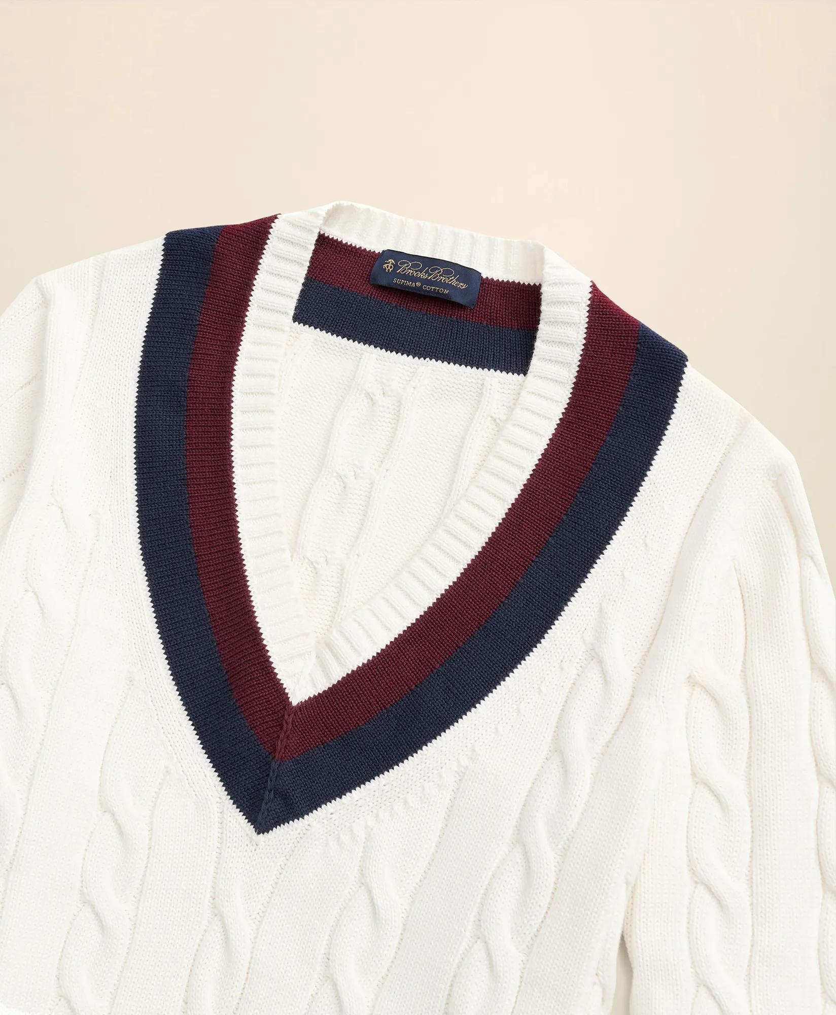 Vintage-Inspired Tennis V-Neck Sweater in Supima Cotton