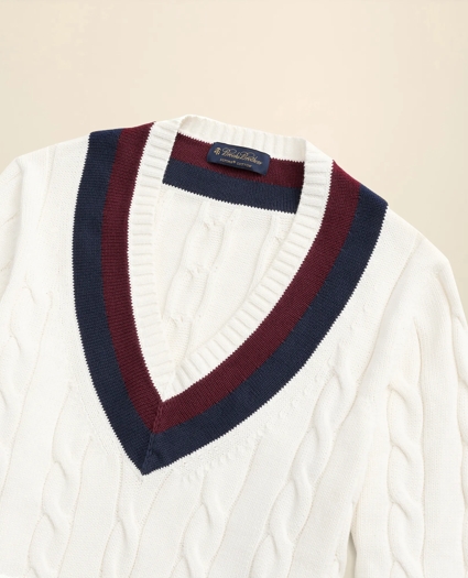 Vintage-Inspired Tennis V-Neck Sweater in Supima® Cotton, image 2
