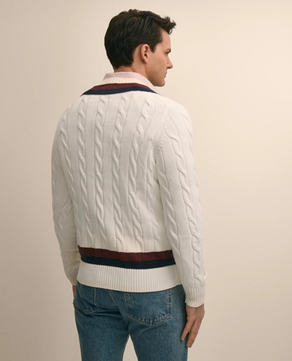 Vintage-Inspired Tennis V-Neck Sweater in Supima&reg; Cotton, image 4