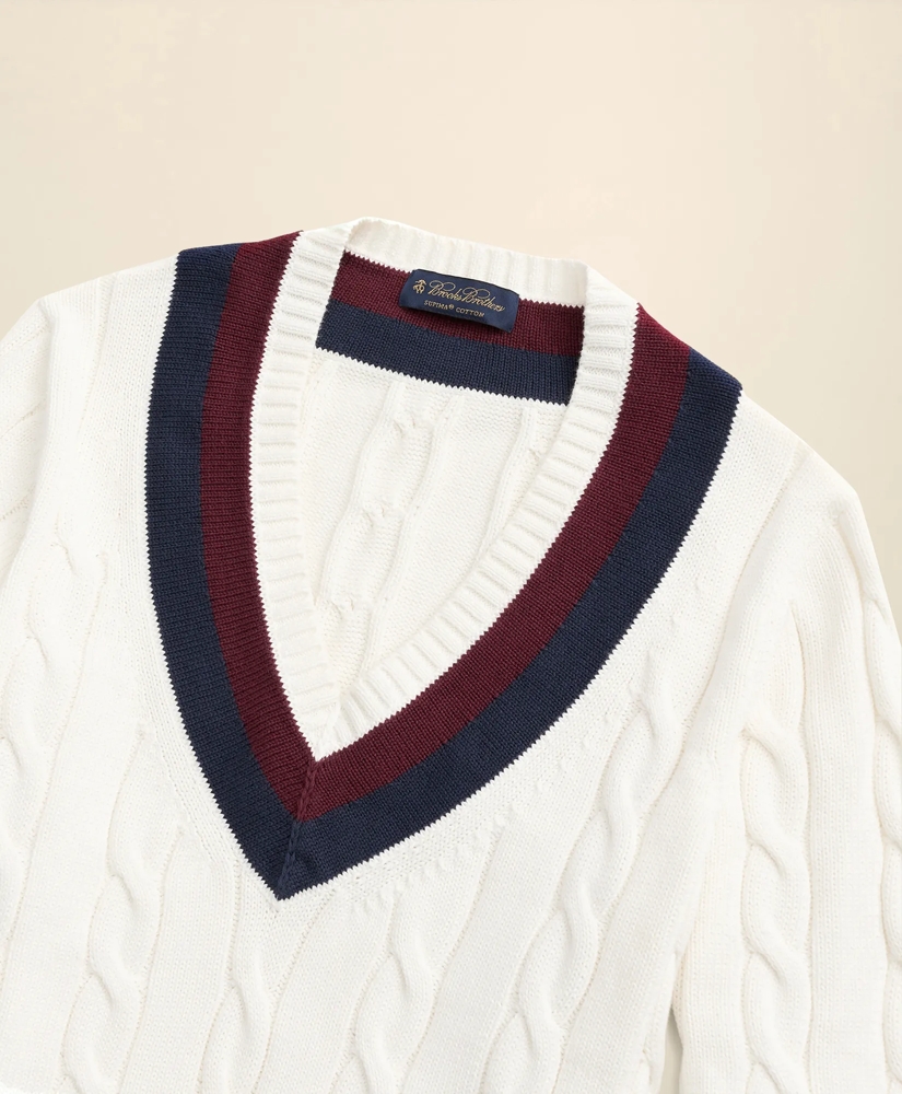 Vintage-Inspired Tennis V-Neck Sweater in Supima&reg; Cotton, image 5