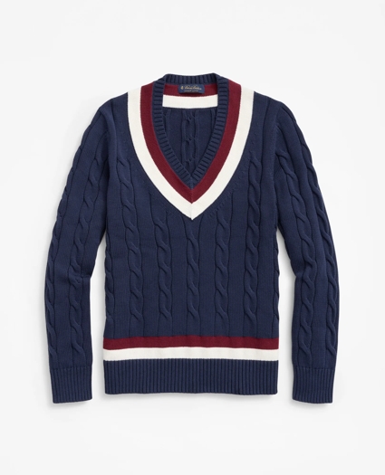 Vintage-Inspired Tennis V-Neck Sweater in Supima® Cotton, image 1