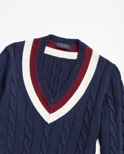 Vintage-Inspired Tennis V-Neck Sweater in Supima® Cotton, image 2