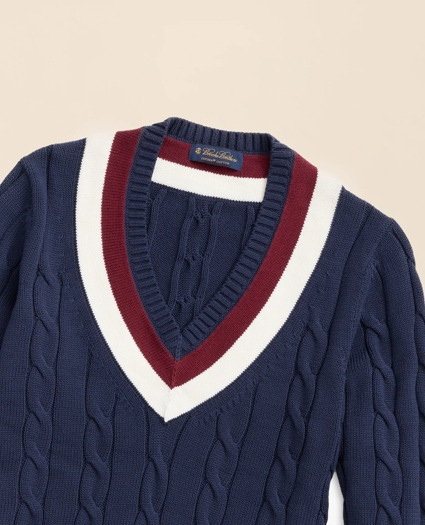 Vintage-Inspired Tennis V-Neck Sweater in Supima&reg; Cotton, image 3