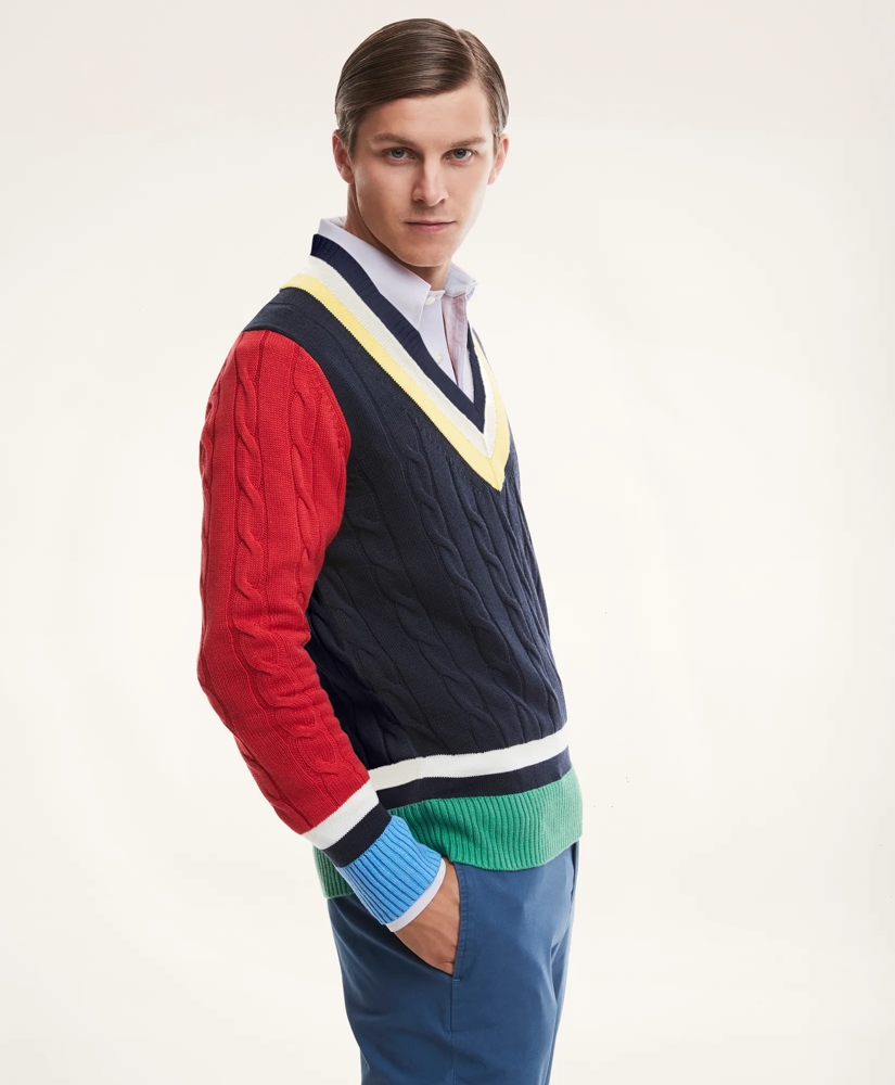 Supima® Cotton Cable Fun Tennis Sweater, image 4