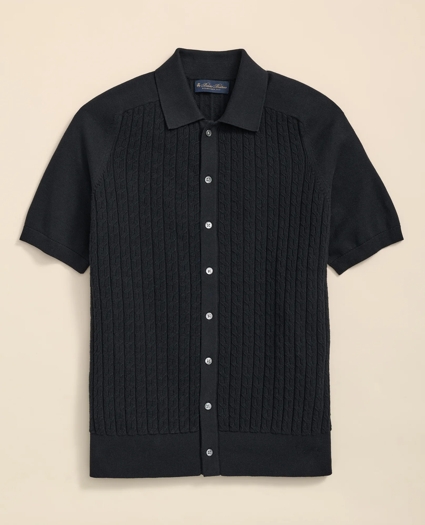 Cotton Cable-Knit Short-Sleeve Polo Sweater, image 1