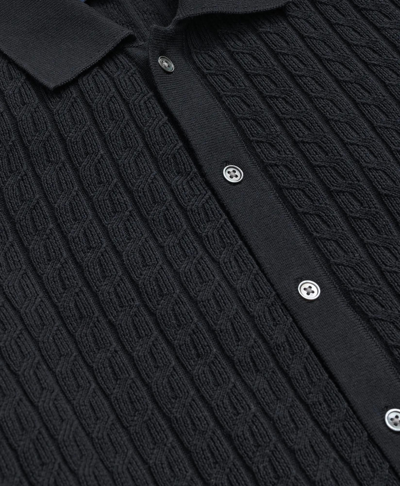 Cotton Cable-Knit Short-Sleeve Polo Sweater