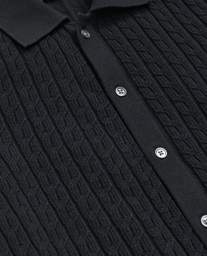 Cotton Cable-Knit Short-Sleeve Polo Sweater, image 2