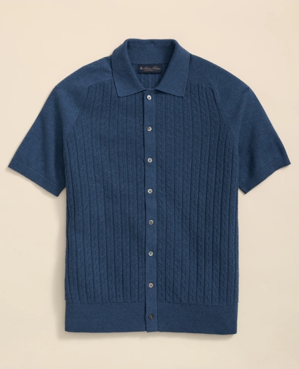 Cotton Cable-Knit Short-Sleeve Polo Sweater, image 1