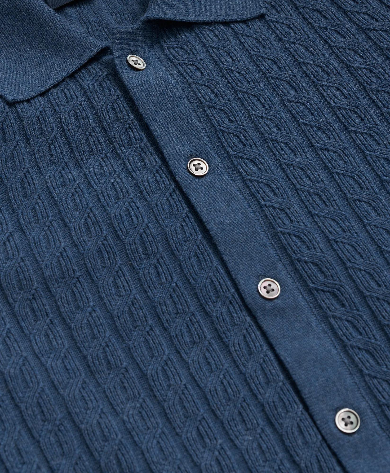 Cotton Cable-Knit Short-Sleeve Polo Sweater, image 2