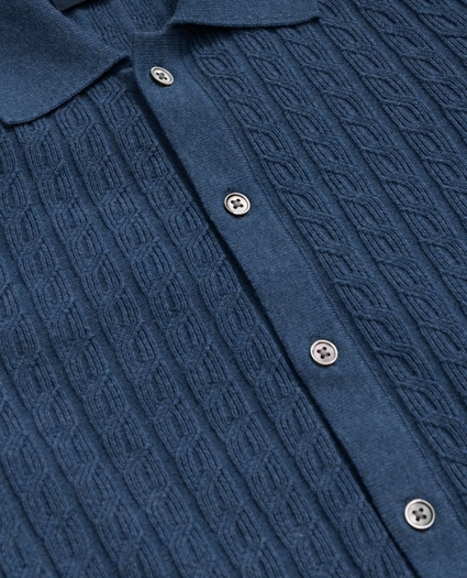 Cotton Cable-Knit Short-Sleeve Polo Sweater, image 2
