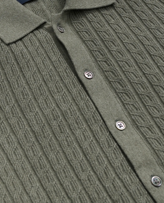 Cotton Cable-Knit Short-Sleeve Polo Sweater