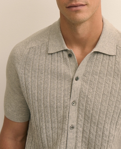 Cotton Cable-Knit Short-Sleeve Polo Sweater, image 2