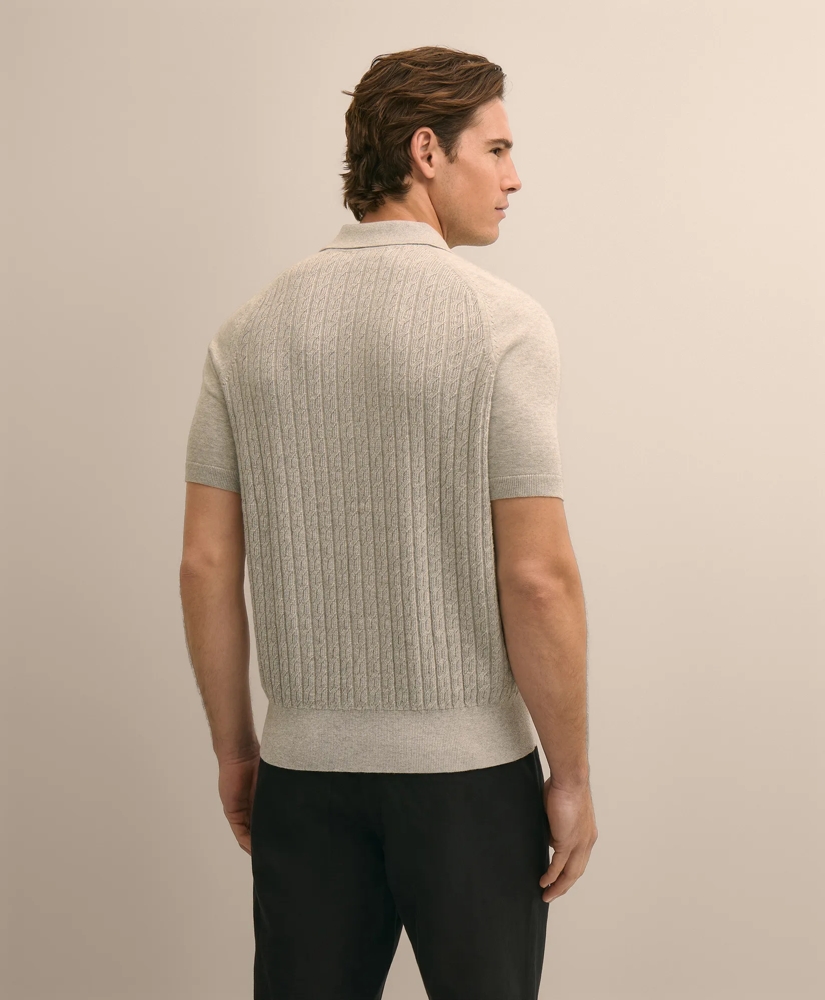 Cotton Cable-Knit Short-Sleeve Polo Sweater, image 3