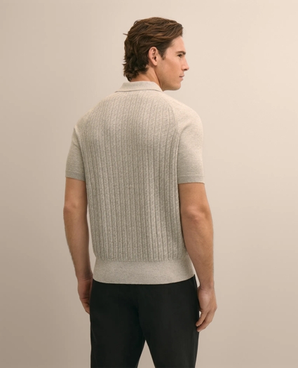 Cotton Cable-Knit Short-Sleeve Polo Sweater, image 3