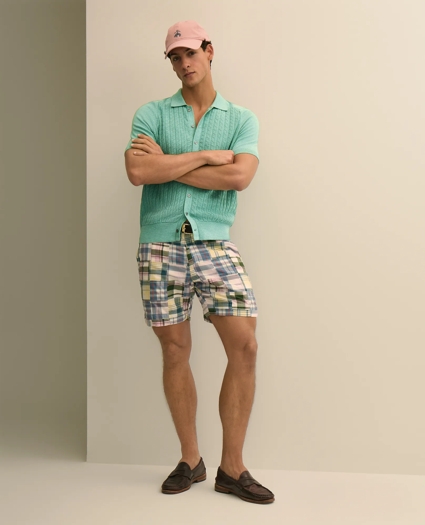 Cotton Cable-Knit Short-Sleeve Polo Sweater, image 2