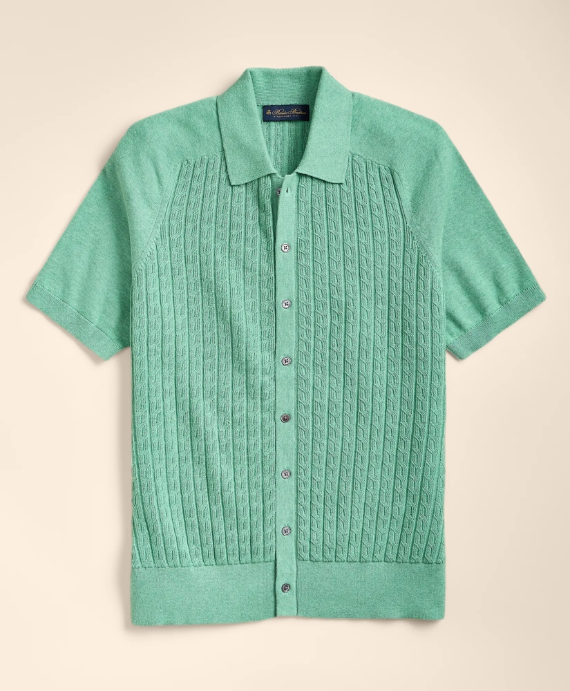 Cotton Cable-Knit Short-Sleeve Polo Sweater, image 3