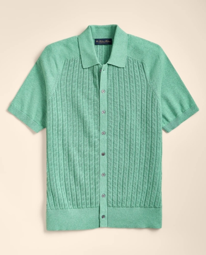 Cotton Cable-Knit Short-Sleeve Polo Sweater, image 3