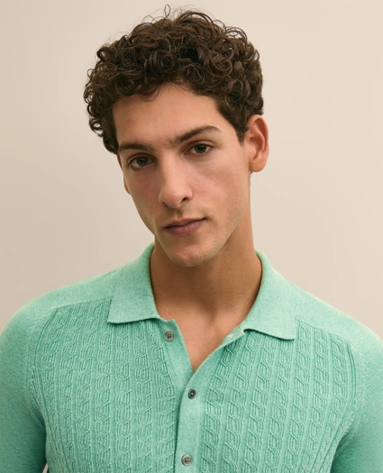 Cotton Cable-Knit Short-Sleeve Polo Sweater, image 4