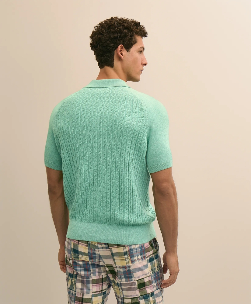 Cotton Cable-Knit Short-Sleeve Polo Sweater, image 5