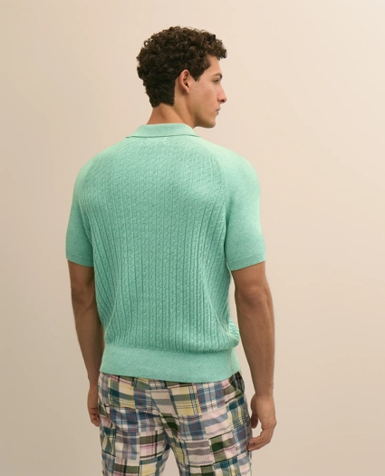 Cotton Cable-Knit Short-Sleeve Polo Sweater, image 5