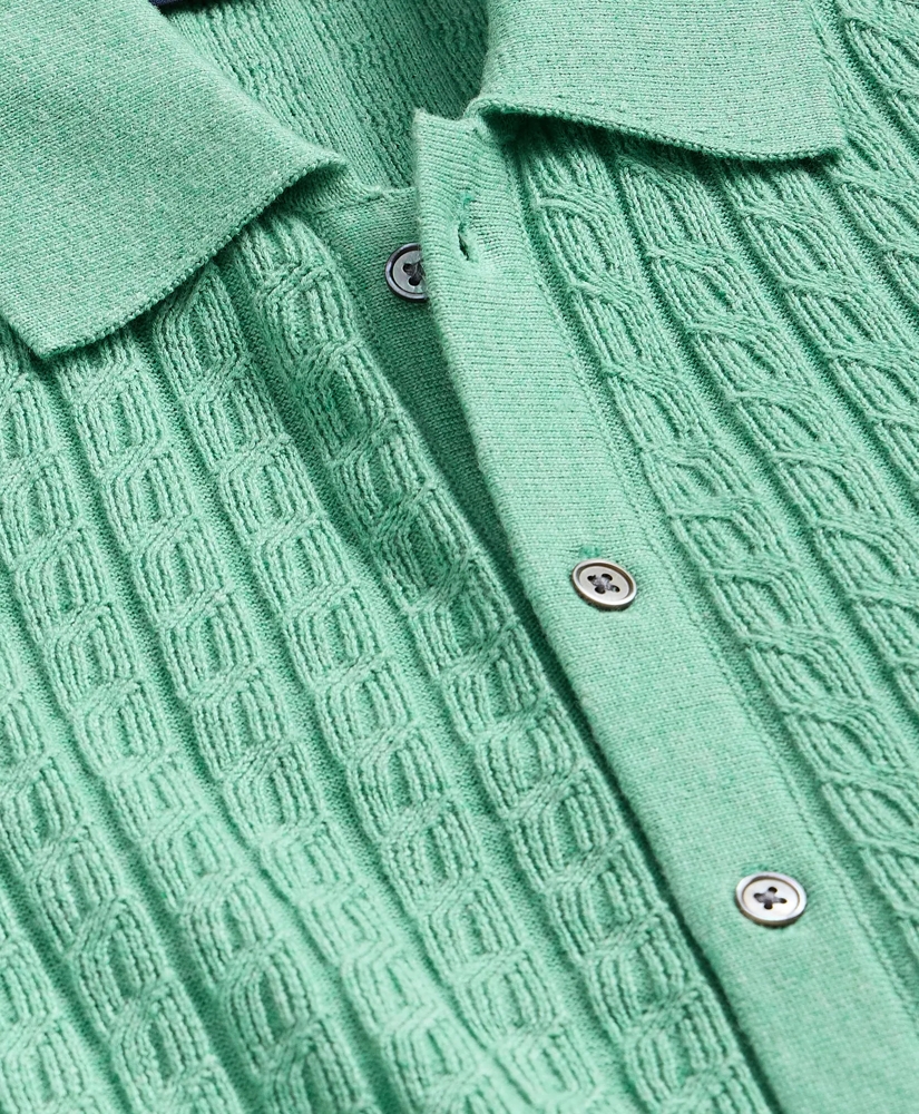 Cotton Cable-Knit Short-Sleeve Polo Sweater, image 6
