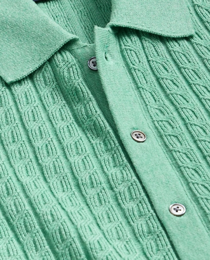 Cotton Cable-Knit Short-Sleeve Polo Sweater, image 6