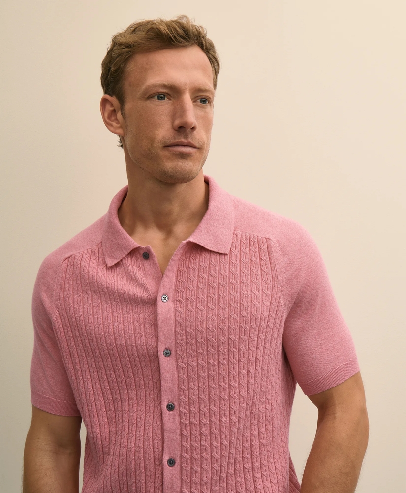 Cotton Cable-Knit Short-Sleeve Polo Sweater, image 2