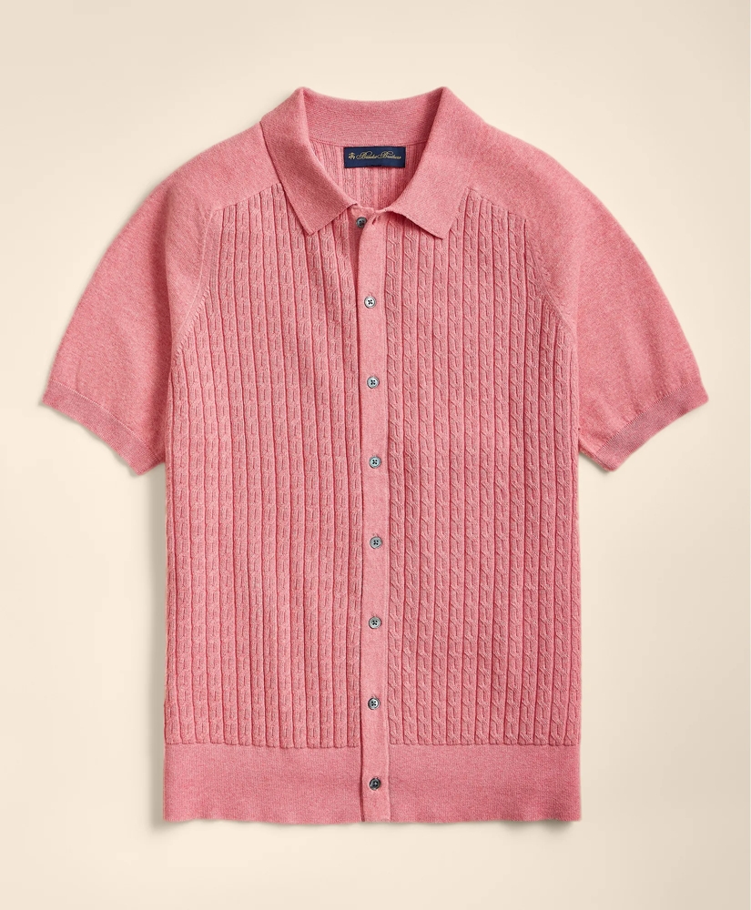 Cotton Cable-Knit Short-Sleeve Polo Sweater, image 3