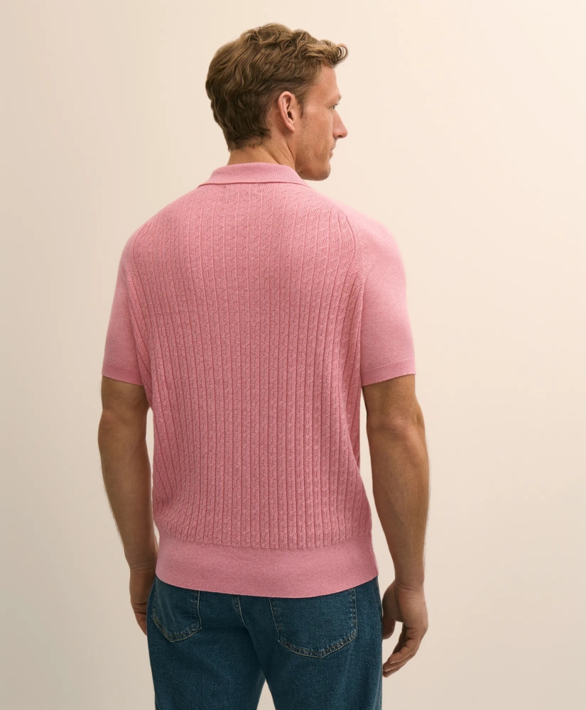 Cotton Cable-Knit Short-Sleeve Polo Sweater, image 4