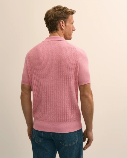 Cotton Cable-Knit Short-Sleeve Polo Sweater, image 4