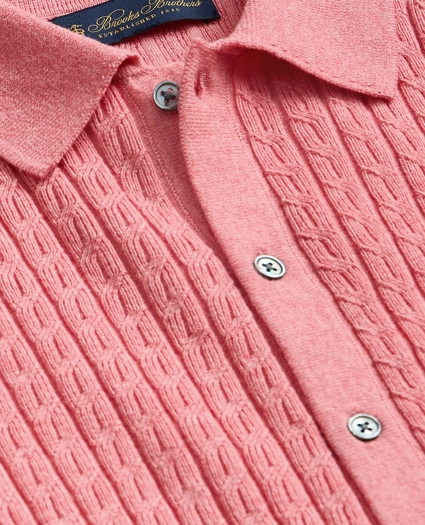 Cotton Cable-Knit Short-Sleeve Polo Sweater, image 5