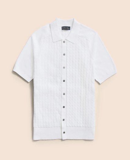 Cotton Cable-Knit Short-Sleeve Polo Sweater, image 1