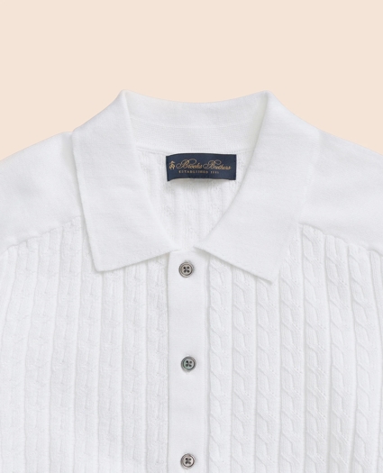 Cotton Cable-Knit Short-Sleeve Polo Sweater, image 2