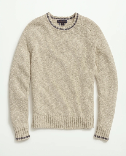 Cotton-Linen Tipped Jacquard Crewneck Sweater, image 1
