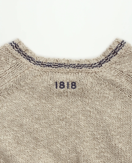 Cotton-Linen Tipped Jacquard Crewneck Sweater, image 4