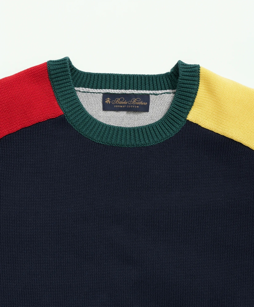 Supima® Crewneck Color-Block Fun Sweater, image 2