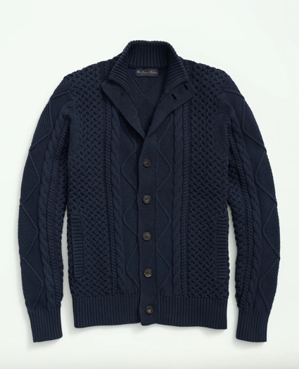 Cotton Stand Collar Aran Knit Cardigan, image 1