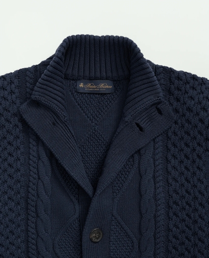 Cotton Stand Collar Aran Knit Cardigan, image 2