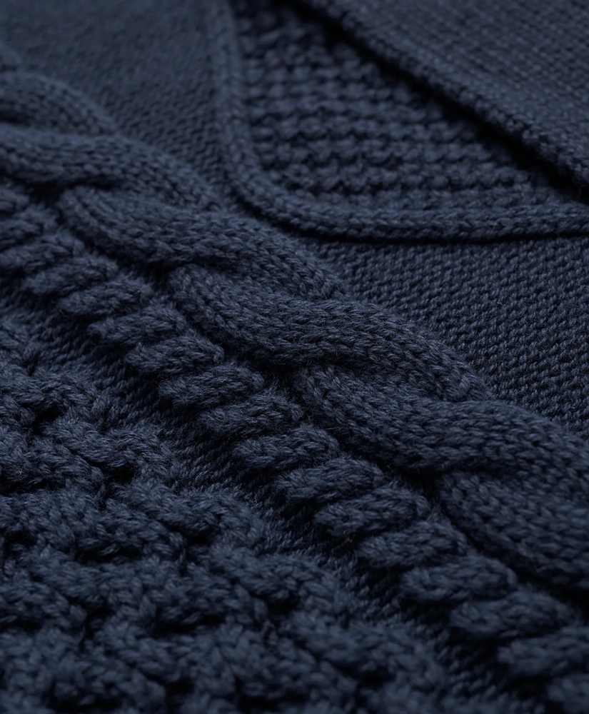 Cotton Stand Collar Aran Knit Cardigan, image 3