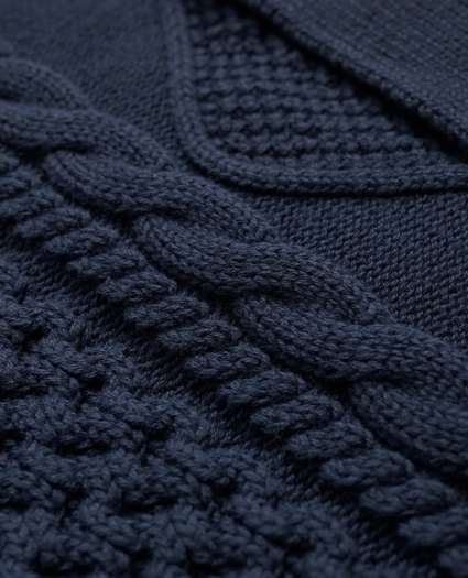 Cotton Stand Collar Aran Knit Cardigan, image 3