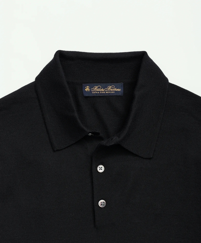 p　HARD TWIST MERINO KNIT BIG POLO Black Merino Wool Knitted Polo – Drakes US