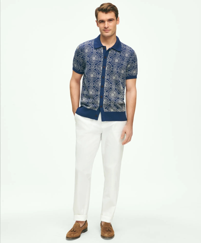 Cotton Polo Cardigan In Batik-Inspired Block Print, image 2
