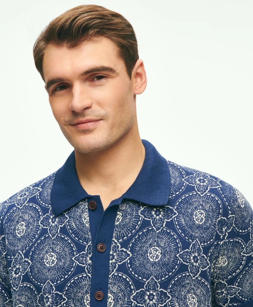 Cotton Polo Cardigan In Batik-Inspired Block Print, image 3
