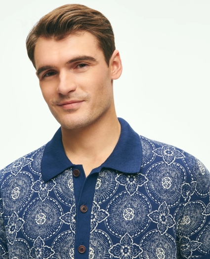 Cotton Polo Cardigan In Batik-Inspired Block Print, image 3