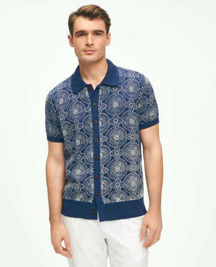 Cotton Polo Cardigan In Batik-Inspired Block Print, image 5